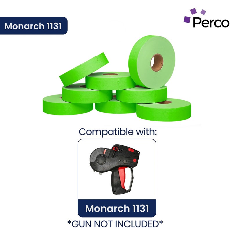 Perco Fluorescent Green Pricing Labels for Monarch 1131 Price Gun â€“ 3 Sleeves, 24 Rolls Value Pack - 60,000 Price Marking Labels â€“ with Ink Rolls Included - Image 2